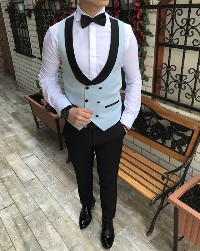Stylish Sky Blue Slim Fit Peaked Lapel Prom Men Suit