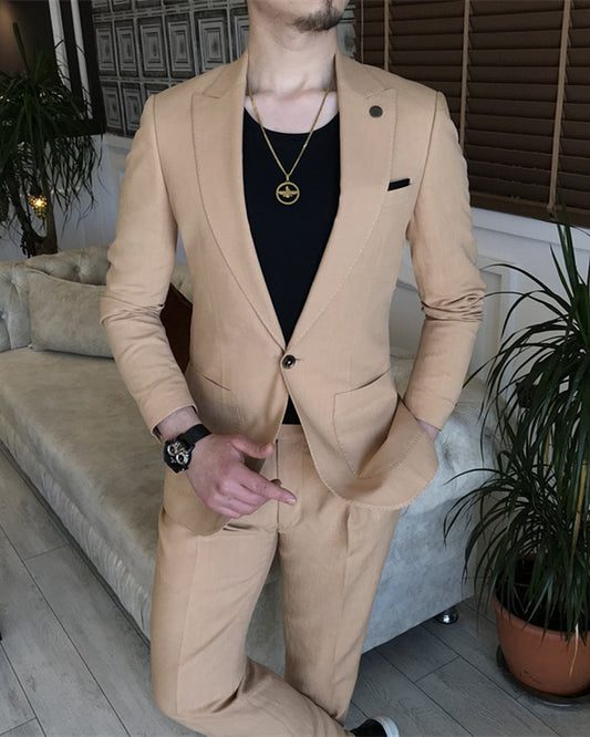 Champagne Best Fitted Bespoke Peaked Lapel Prom Men Suit
