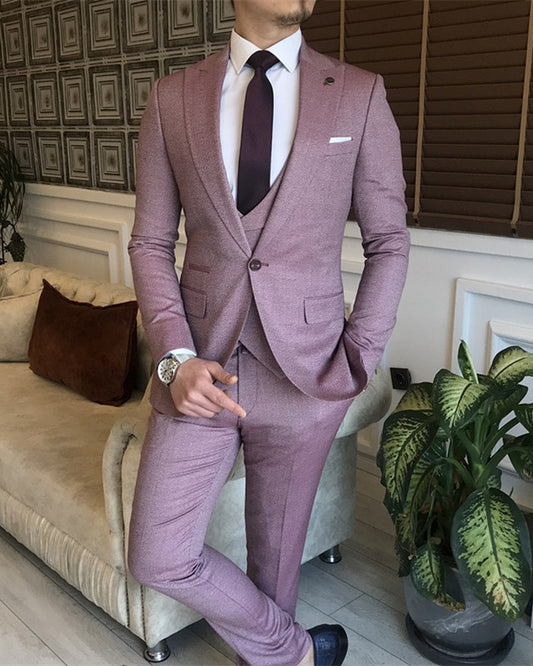 Newest Purple Three Pieces Peaked Lapel Bespoke Prom Men Suit