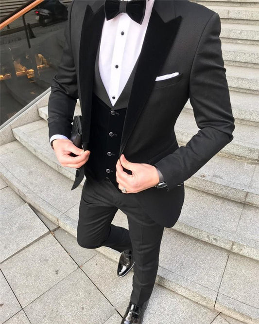 Michael Classic Black Close Fitting Three Pieces Men Suits