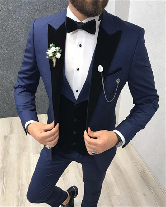 Michael Classic Dark Blue Close Fitting Three Pieces Prom Men Suits