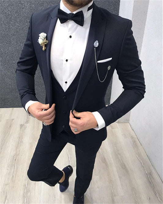 Joshua New Arrival Dark Navy Three Pieces Bespoke Prom Men Suits