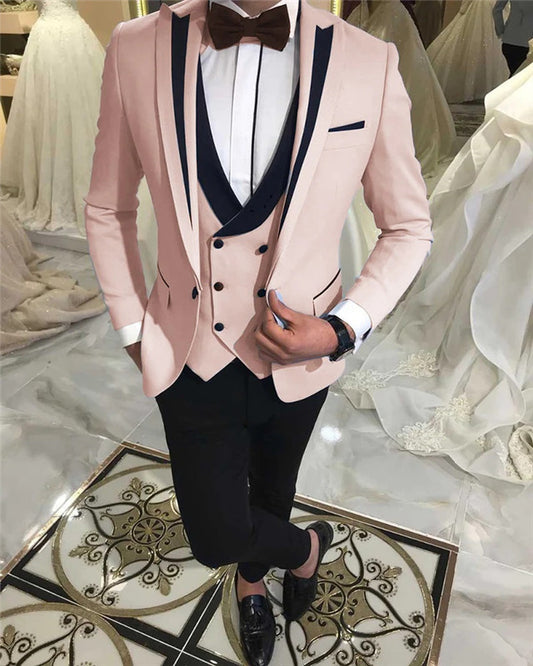 Lovely Pink Peaked Lapel Three Pieces Men Suits for Prom