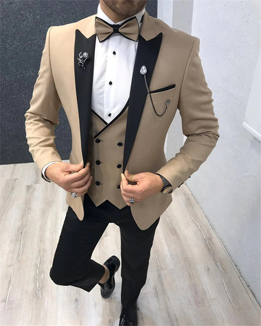 James Modern Khaki Three Pieces Slim Fit Bespoke Men Suits