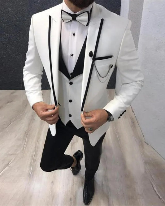 Elijah Trendy White Peaked Lapel Wedding Men Suit