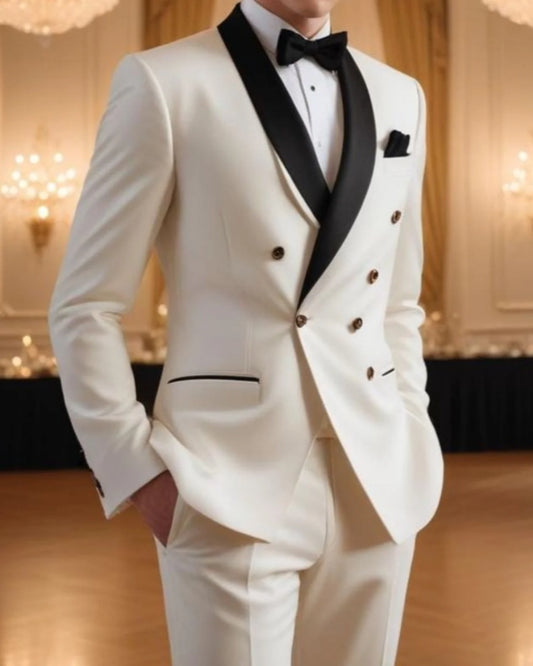 Modern Off-white Double Breasted Wedding Suits For Men