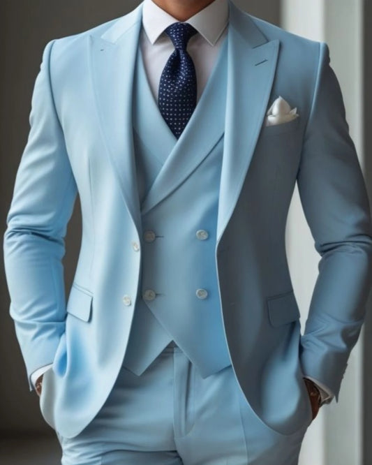 Bespoke Sky Blue 3 Pieces Slim Fit Men's Prom Suits