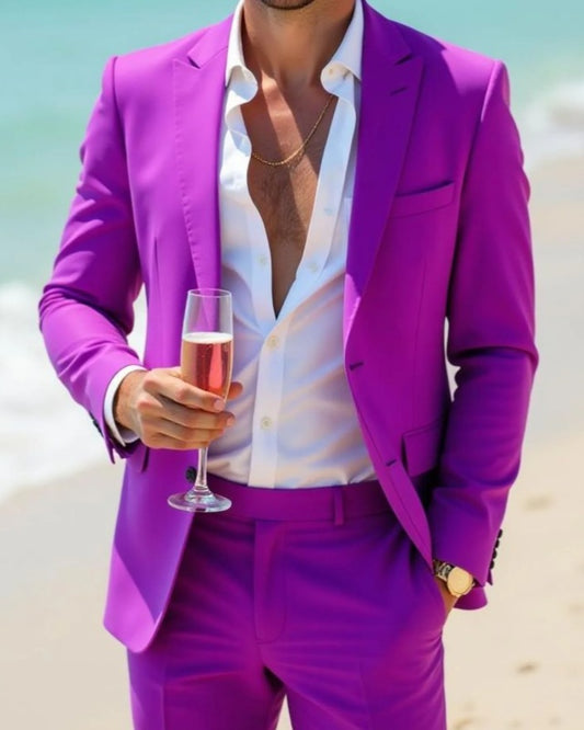 Charming Purple Peaked Lapel Slim Fit Prom Men Suits