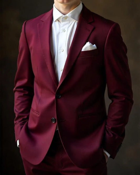 Cool Burgundy Notch Lapel Stylish Prom Suits For Men