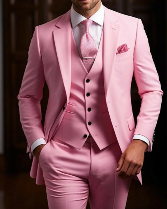 Charming Pink Satin 3 Pieces Notch Lapel Wedding Men Suits
