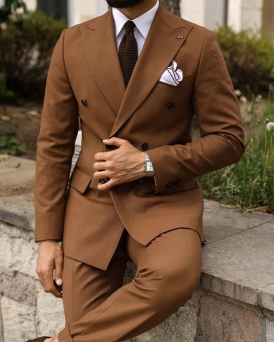 Chic Brown Double Breasted Business Men Suits