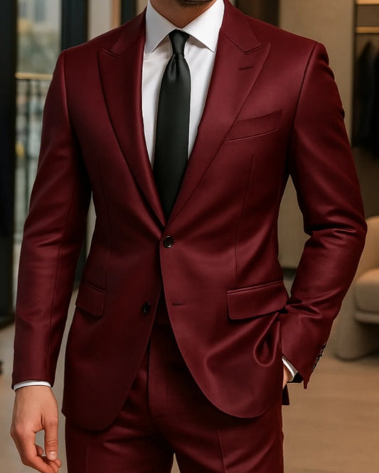 Trendy Burgundy Close Fitting Satin Prom Men Suits