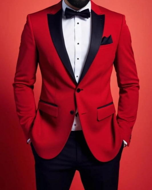 Glamorous Red Prom Men Suits With Black Lapel