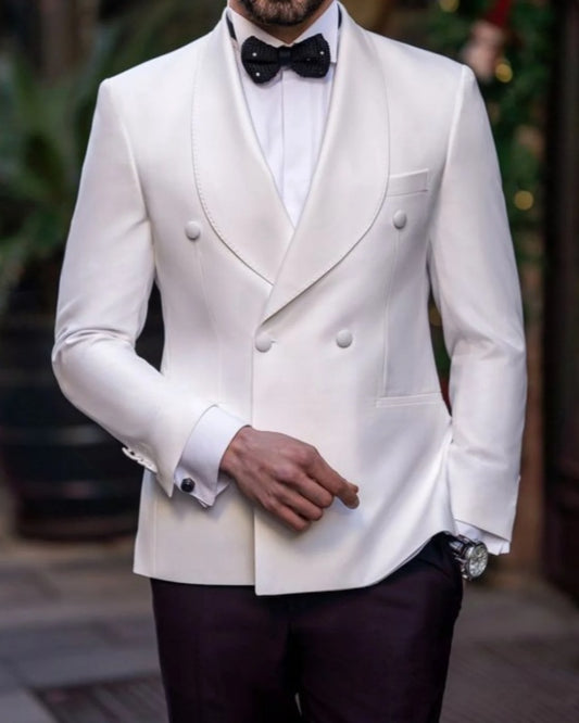 Trendy White Double Breasted Shawl Lapel Wedding Men Suits