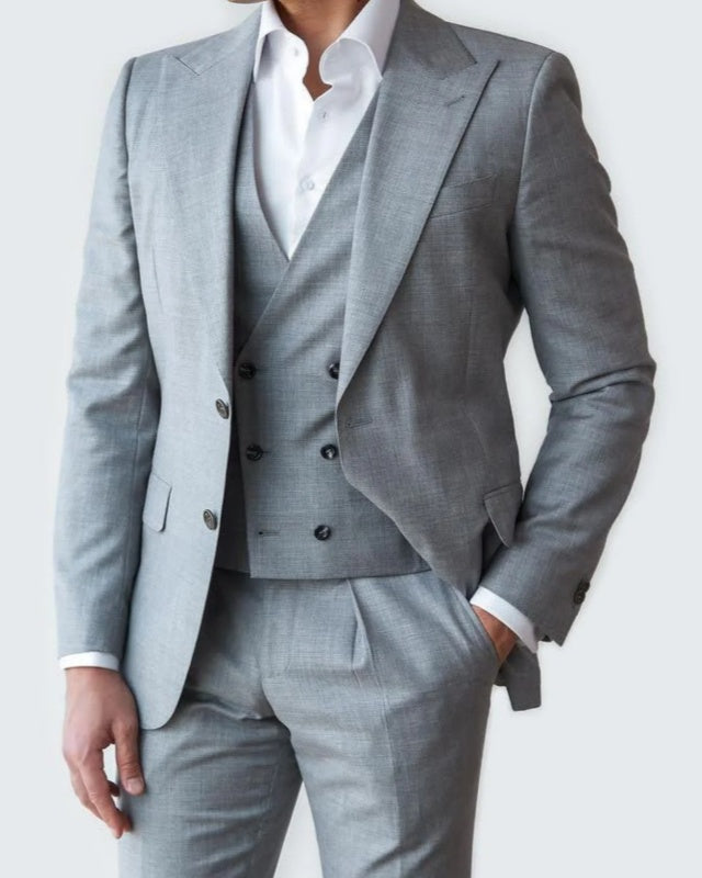 Modern Gray 3 Pieces Business Suits With Vest