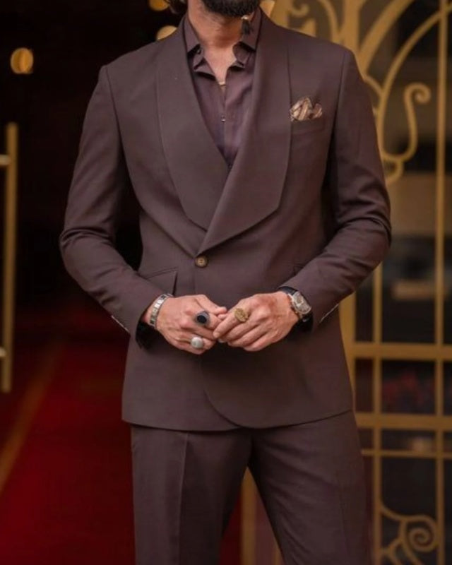 Bespoke Brown Shawl Lapel Prom Men Suits