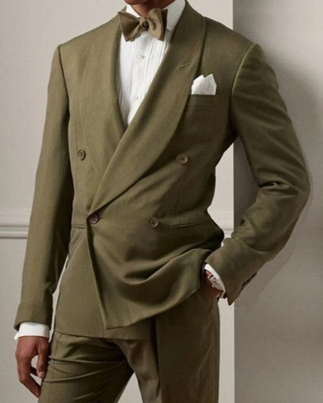 Chic Green Double Breasted Shawl Lapel Prom Men Suits
