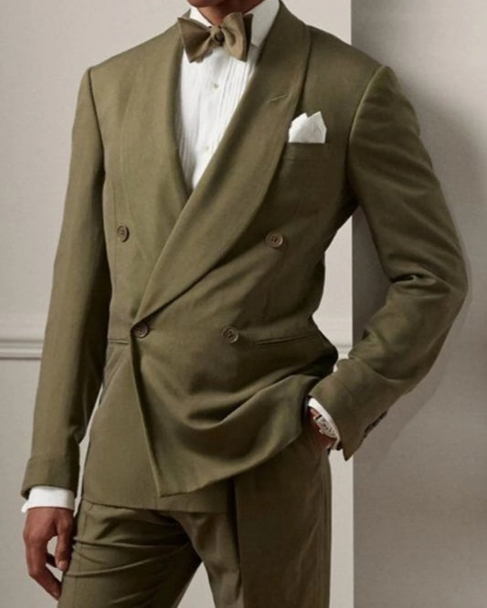 Chic Green Double Breasted Shawl Lapel Prom Men Suits