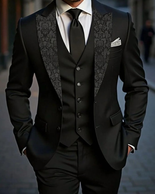 Modern Black 3 Pieces Prom Suits With Jacquard Lapel