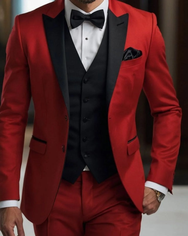 Fancy Red 3 Pieces Wedding Suits With Waistcoat