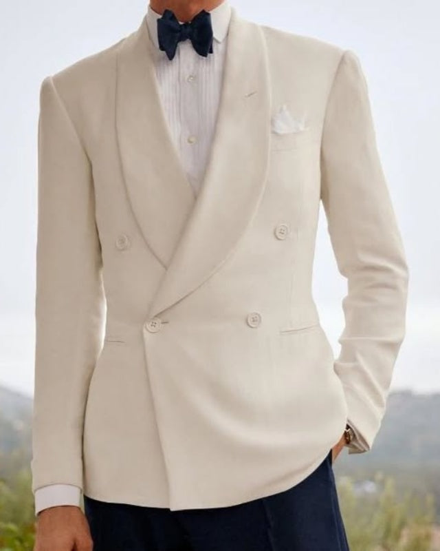 Trendy Off-white Double Breasted Shawl Lapel Wedding Suits