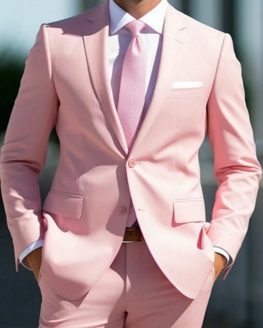 Chic Pink Notched Lapel Glamorous Prom Suits