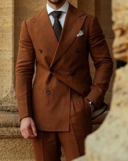 Modern Brown Double Breasted Chic Prom Men Suits