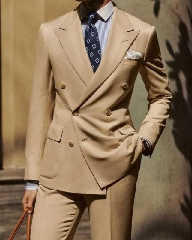 Fancy Khaki Double Breasted Best Fitted Men's Prom Suits