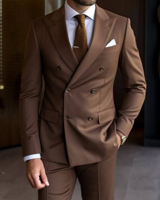 Stylish Brown Double Breasted Slim Fit Prom Suits