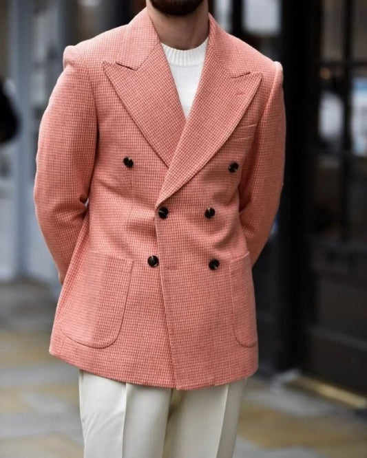 Stylish Pink Double Breasted Plaid Modern Prom Suits