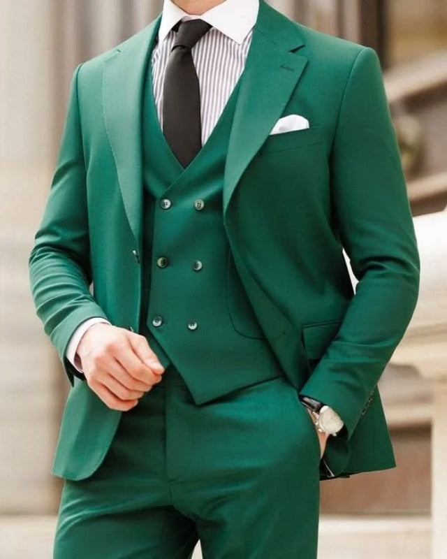 Bespoke Green 3 Pieces Notched Lapel Prom Suits With Waistcoat