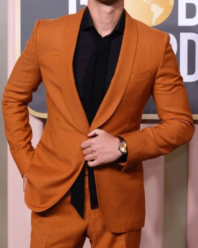 Glamorous Orange Shawl Lapel Close Fitting Prom Men Suits