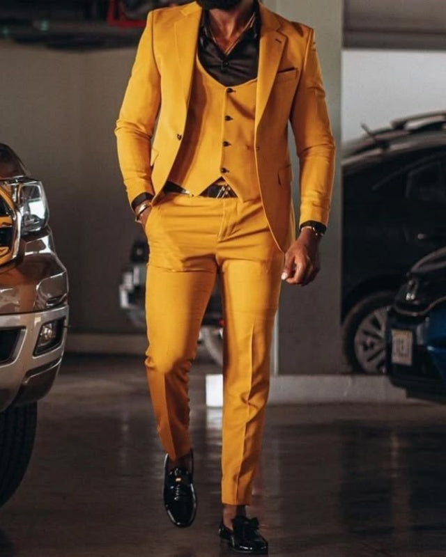 Trendy Yellow Notched Lapel 3 Pieces Prom Men Suits