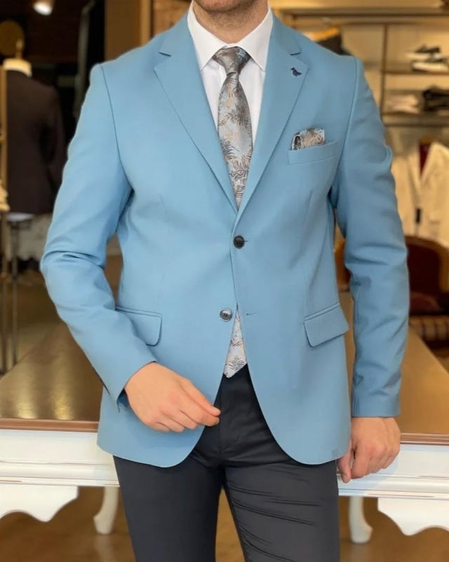 Mild Blue Notched Lapel Bespoke Men's Prom Suits