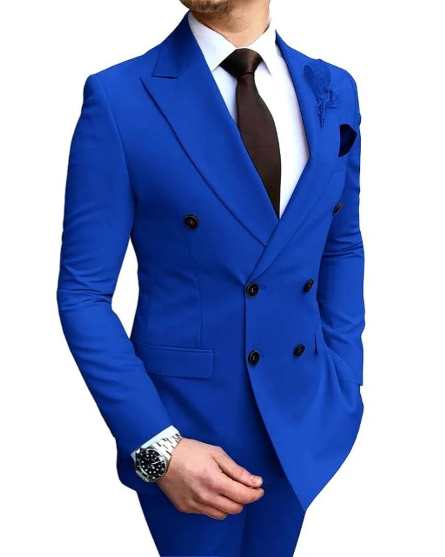 Glamorous Royal Blue Peaked Lapel Double Breasted Prom Suits