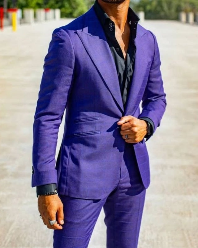Trendy Purple Peaked Lapel Close Fitting Men's Prom Suits