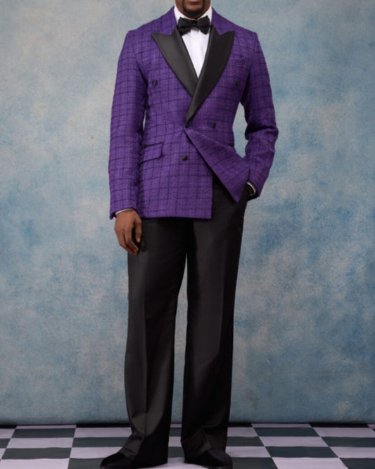 Fancy Purple Double Breasted Plaid Prom Men Suits