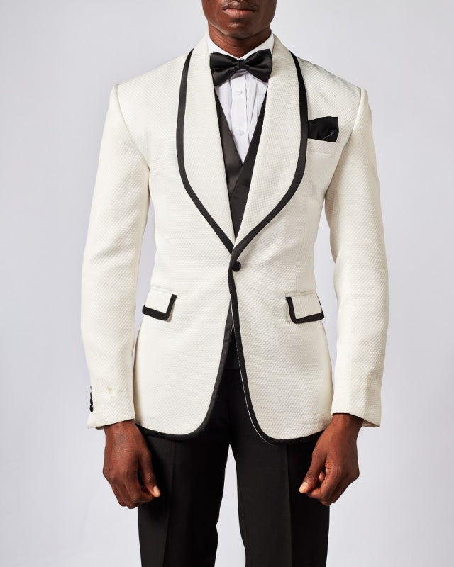 Chic White Small Plaid Three Pieces Close Fitting Wedding Men Suits