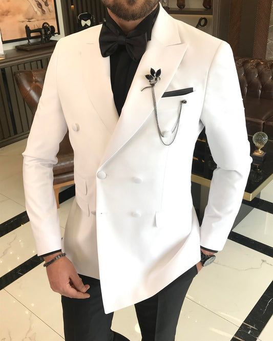 Modern White Double Breasted Slim Fit Stylish Wedding Men Suit