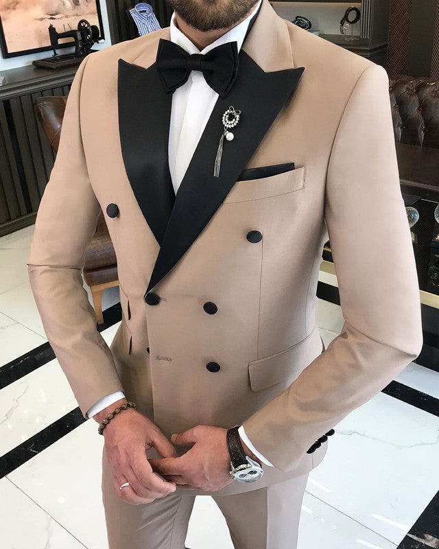 New Arrival Camel Double Breasted Slim Fit Stylish Prom Men Suit