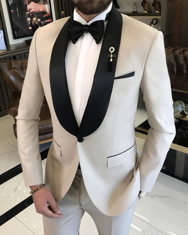 Trendy Light Gray One Button Shawl Lapel Wedding Men Suit