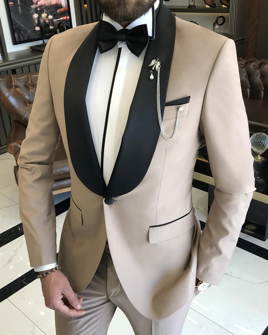 Fashion Camel One Button Shawl Lapel Wedding Men Suit