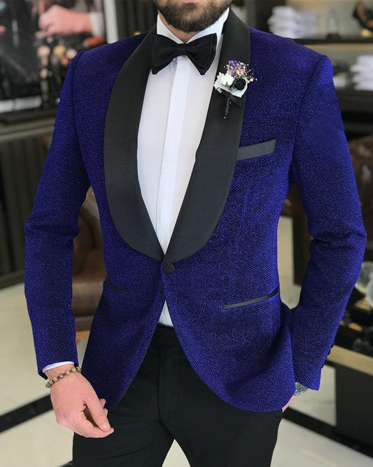 Chic Royal Blue One Button Shawl Lapel Wedding Men Suit