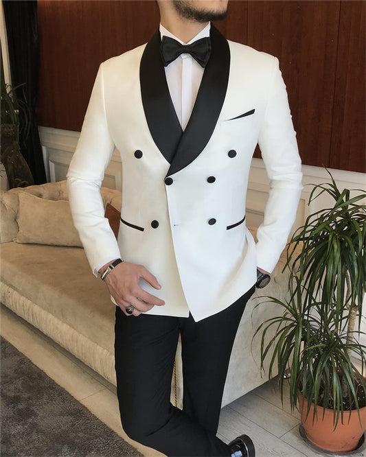 Classic White Double Breasted Best Fitted Wedding Men Suit
