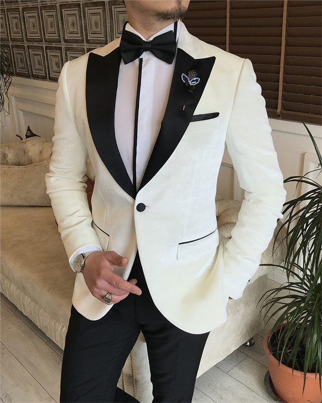 Simple White Two Pieces One Button Bespoke Wedding Men Suit