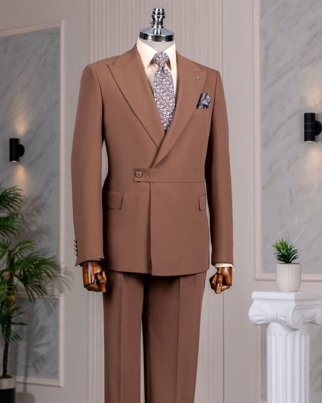 Formal Brown Peaked Lapel Modern Men's Business Suit
