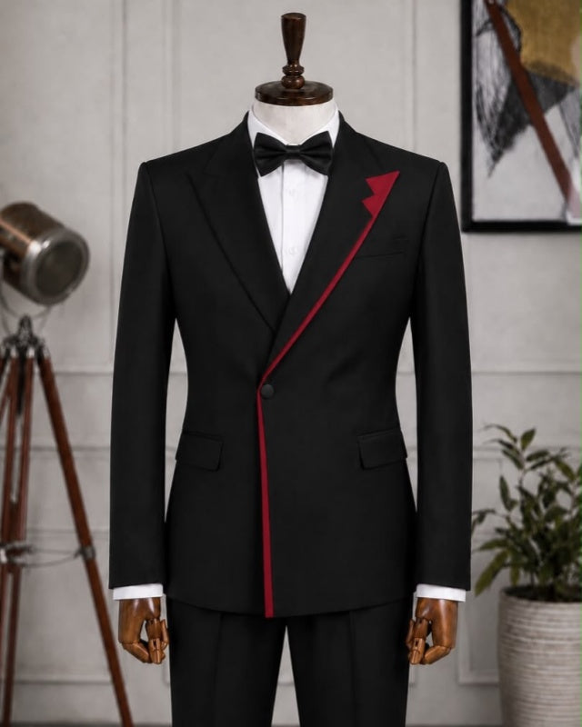 Bespoke Black Peaked Lapel Best Fitted Prom Suit For Men