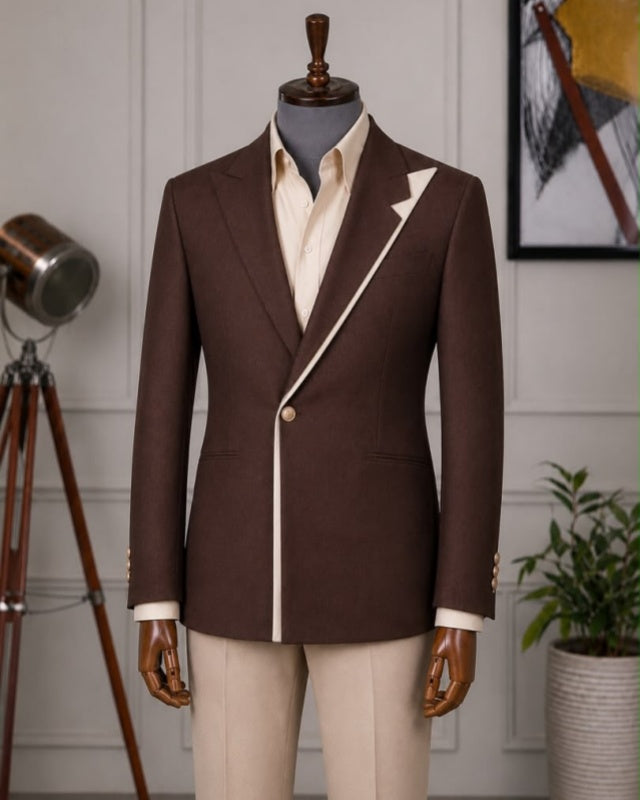 Trendy Chocolate Brown Peaked Lapel Stylish Prom Suit