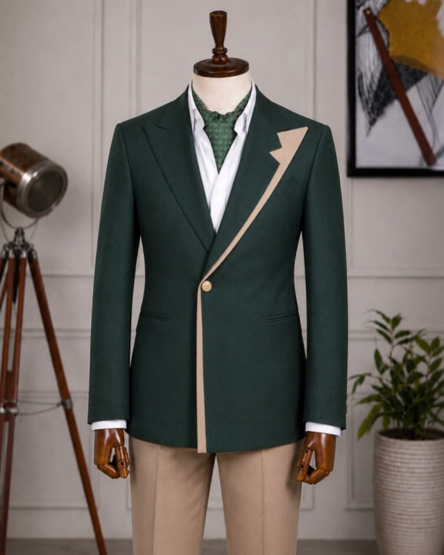 Fashion And Modern Dark Green Peaked Lapel Prom Suit