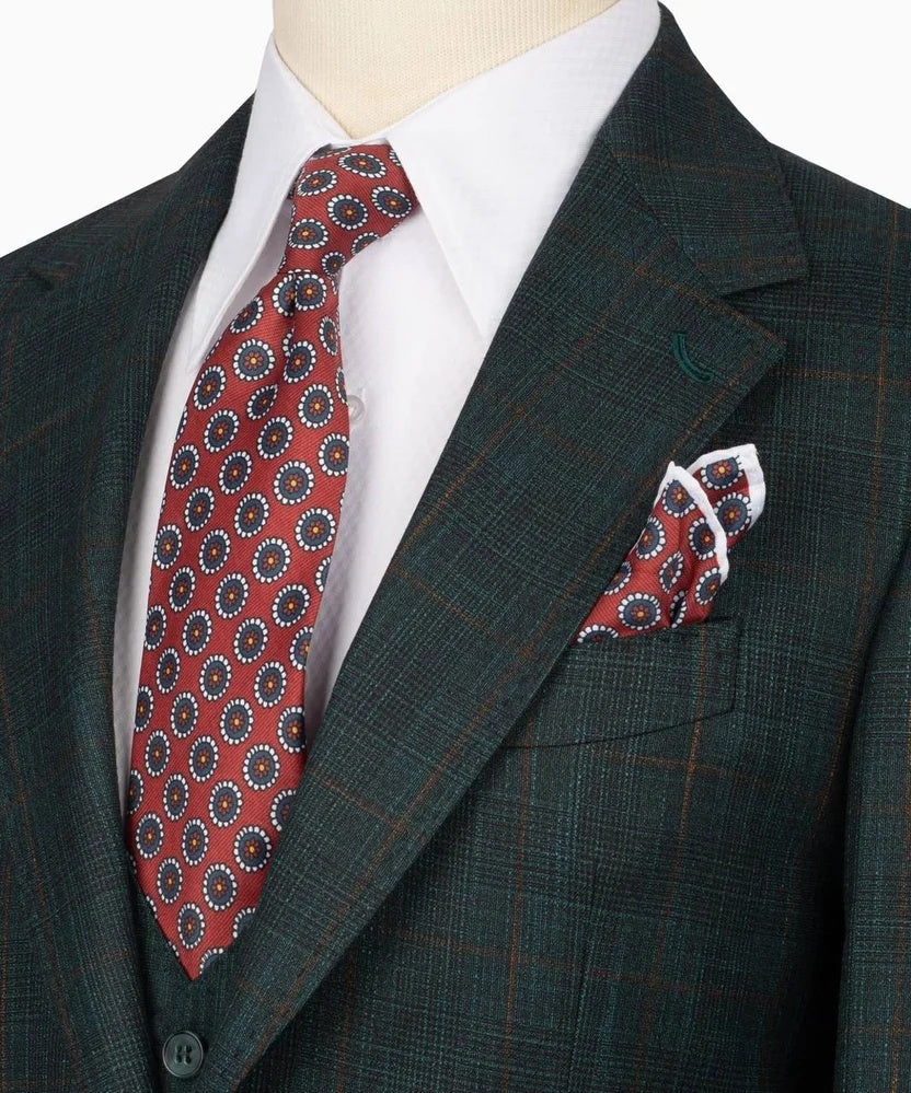 Classic Dark Green Plaid Three Pieces Business Suit For Men